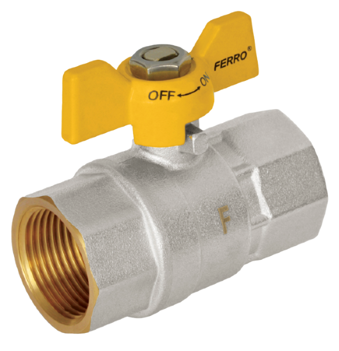 Rutulinis ventilis dujoms FERRO G18, 3/4", trumpa rankena, vidus/vidus, KGMS2