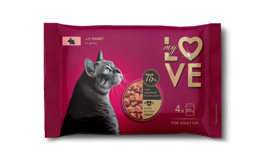 Konservuotas kačių ėdalas MY LOVE, triušiena su padažu, 4x85g