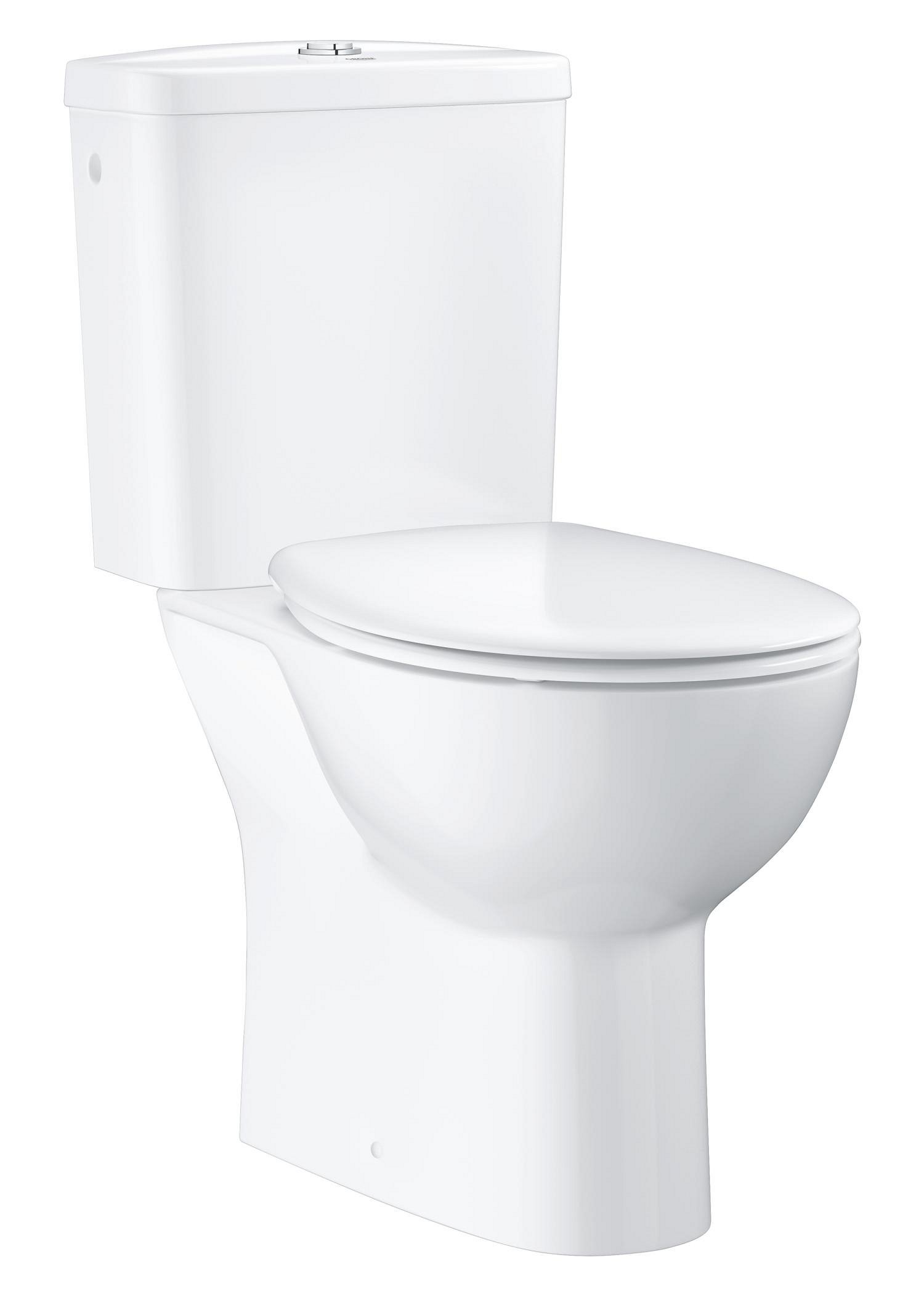 Klozetas GROHE BAU CERAMIC, pastatomas, tyliai nusileidžiantis dangtis su lengvo nuėmimo f-ja, berėmis, horizontalus nubėgimas, įvadas karinis/dešninis, vandens nuleidimas 3/6 L, baltas, 39496000