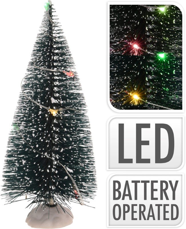 Kalėdinių pastatomų dekoracijų rinkinys Eglutės, 15 cm, 2 vnt., su spalvotomis LED