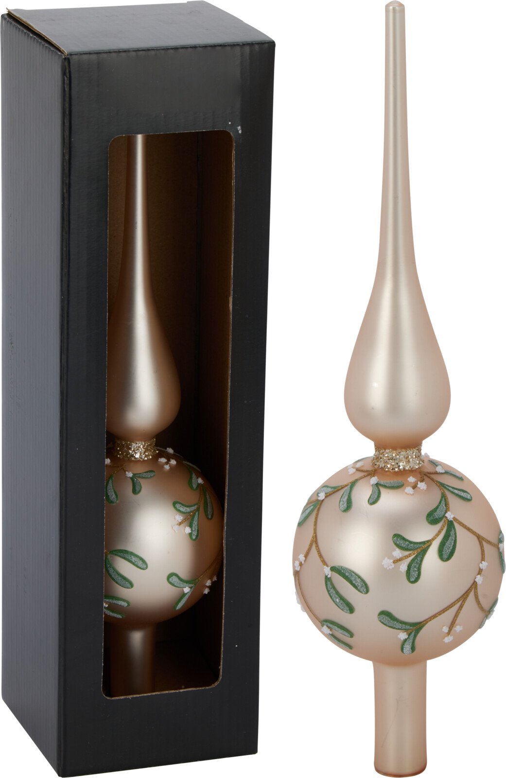 Eglutės viršūnė, stiklas, 3 skirtingos sp., su žalių lapų piešiniu, 8 × 8 × 30 cm