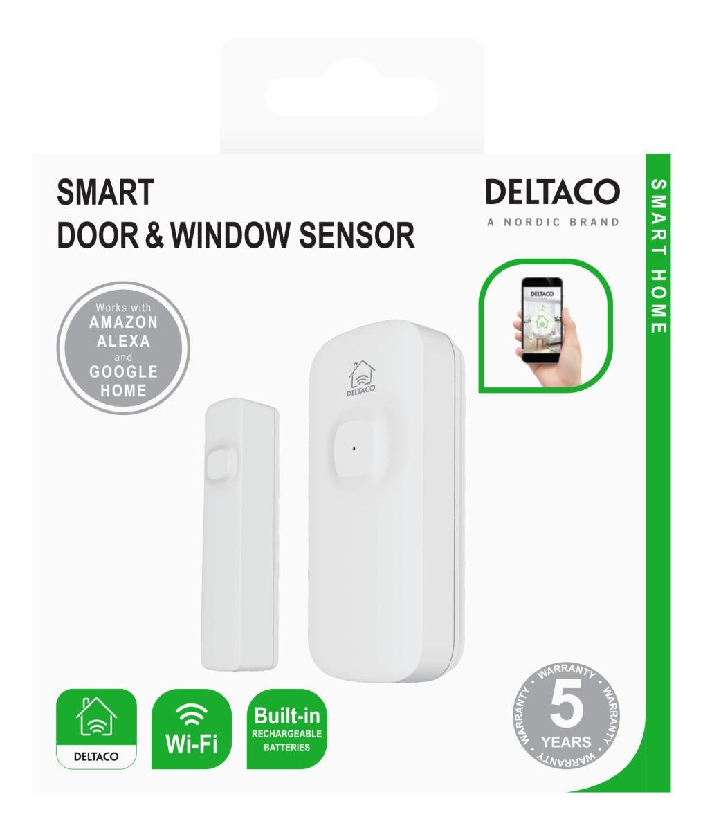 Išmanusis durų ir langų sensorius DELTACO Smart Home Sh-Ws02, magnetinis, WiFi, valdomas su programėle, baltos sp.