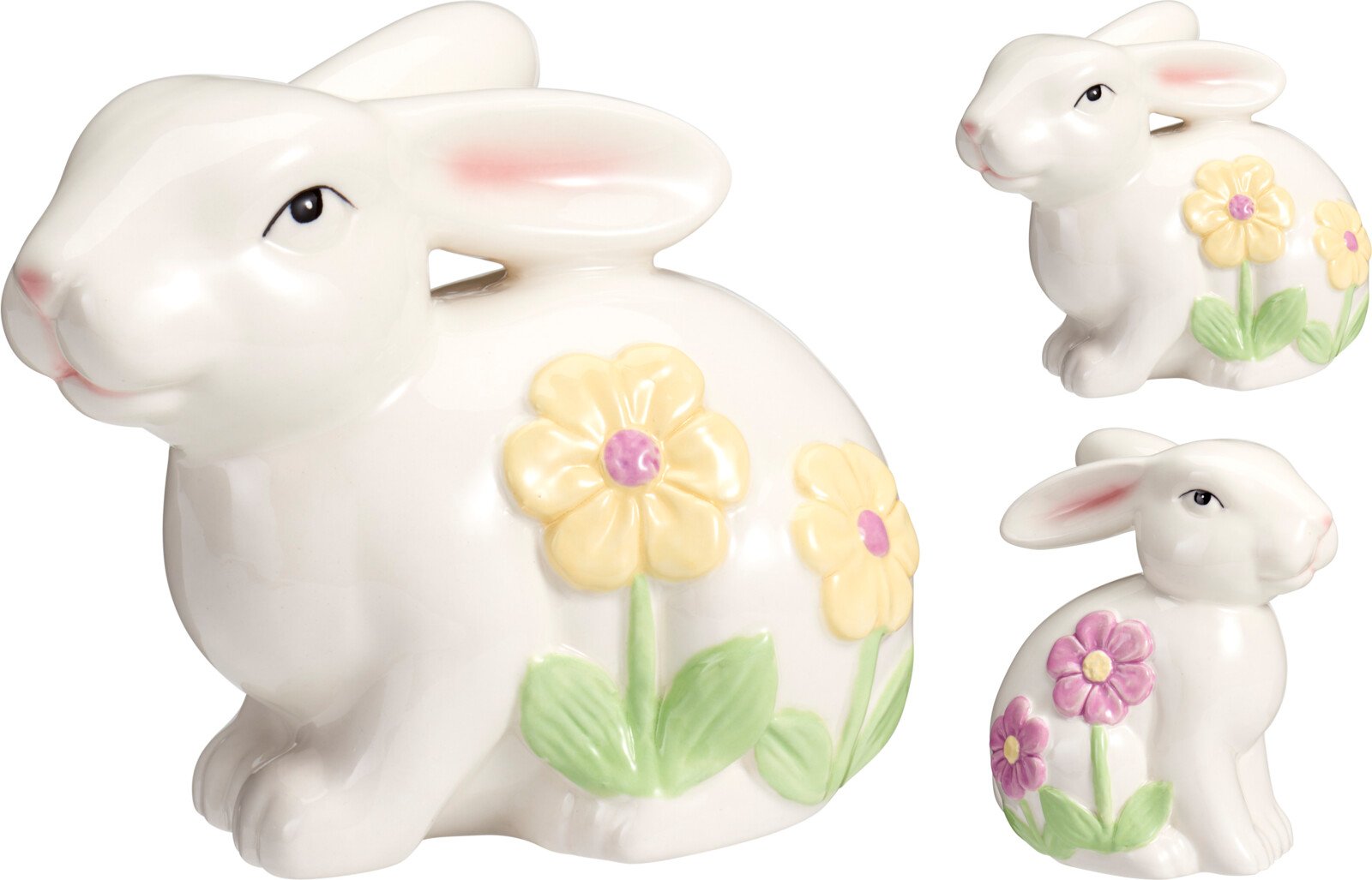 Velykinė dekoracija Triušis, su gėlytėmis, 12,5 cm, 2 skirtingi dizainai