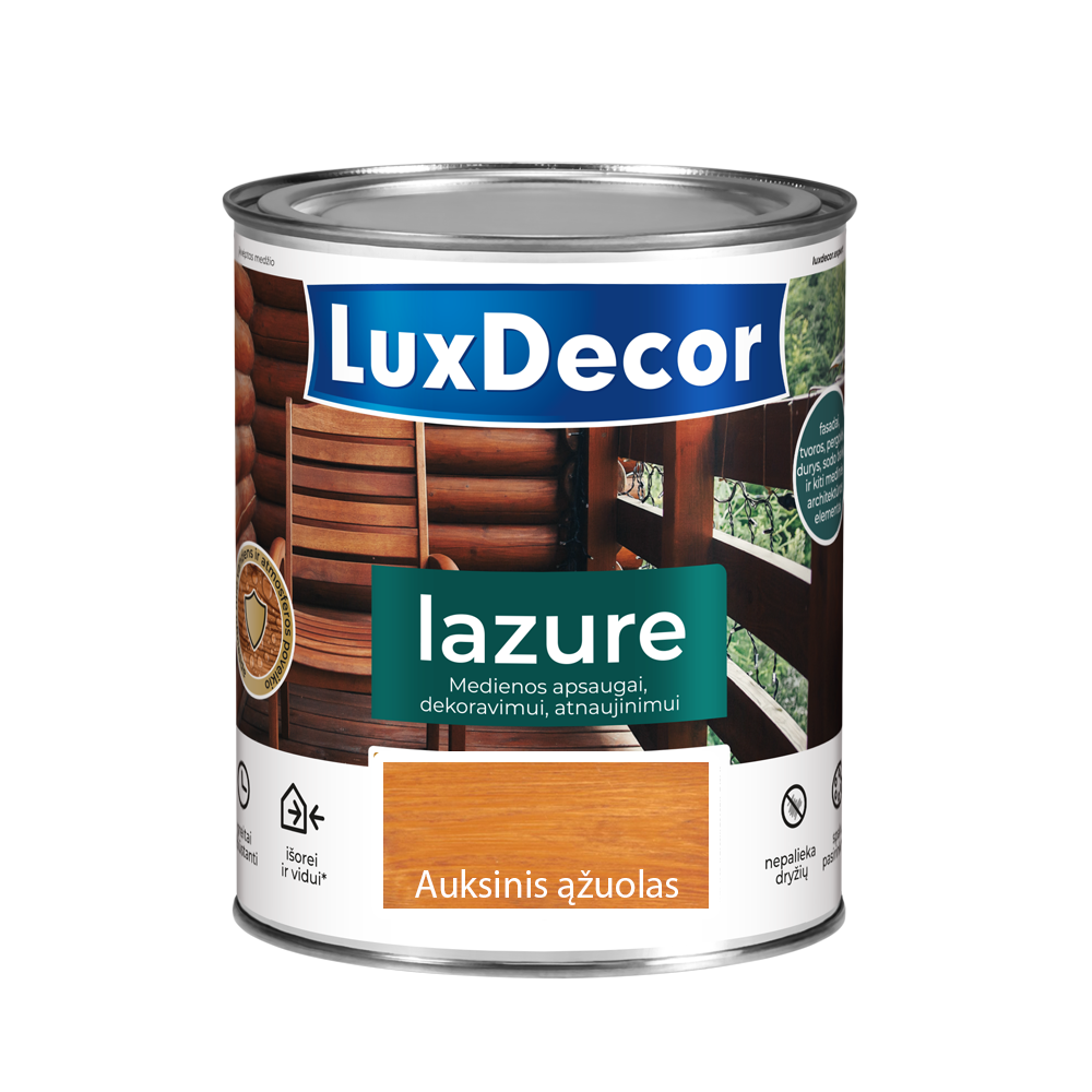 Medienos impregnantas LUXDECOR Lazure, 0,75 l, (01) Auksinis ąžuolas