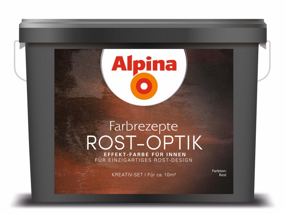 Dekoratyviniai dažai ALPINA ROST-OPTIK, komplektas (oranžiniai dažai 0,4 l, rudi 0,8l + šepetys)