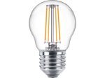 LED lempa PHILIPS, 4,3W (=40W), E27 P45 burbuliukas, 220-240V, 2700K, 470 lm, filamentinė, skaidri