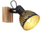 Kryptinis šviestuvas GLOBO Lenna, E27, 1 x 40W, 230V, juodos matinės sp. metalas, tamsiai rudas medis, aukso sp. gaubto vidus, 125 x 165 x 250 mm, 54660-1