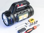 LED žibintuvėlis ENTAC EN-1945, 10 W, 260 lm, IPX4, įkraunamas su USB-C, su įrankių rinkiniu
