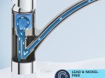 Plautuvės maišytuvas GROHE QuickFix Start, 140° pasukimo kampas, ištraukiamas snapas, juodas matinis, montavimas su GROHE QuickMount, 303072431