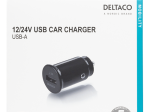 Automobilinis USB įkroviklis DELTACO Usb-Car123, 1xUSB, 2,4A, 12W, 12-24V, juodos spalvos