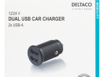 Automobilinis USB įkroviklis DELTACO Usb-Car124, 2xUSB, 2,4A, 12W, 12-24V, juodos spalvos