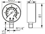 Radialinis manometras FERRO, 0-6 bar, 63 mm, 1/4", M6306R, M6306R