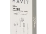Laidinės ausinės HAVIT H210, be gumelės, 3.5mm jungtis, su mikrofonu ir valdymu, 1.2m ilgio, baltos sp.