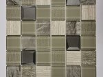 Stiklo mozaika MONA MOSAICS Td868, 300 x 300 x 8 mm, 11 vnt./dėž.iklo ir akmens mozaika, spl. smėlio pilkšva/blizgi juoda/natūralus akmuo dramblio kaulo