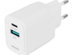 Telefono įkroviklis DELTACO USBC-AC155, 1x USB-A 18 W, 1x USB-C 30 W, baltos sp.