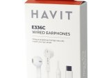 Laidinės ausinės HAVIT DOT 336,  Type C,  laido ilgis 1, 2 m,  su mikrofonu,  baltos sp.