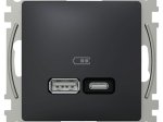 Kištukinis lizdas SCHNEIDER Sedna Design, įleidžiamas, be rėmelio, su įž., USB-A - USB-C, antracito sp., SDD114405