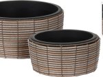 Lauko vazonas, pintas, plokščias, rudos sp., 44 x 44 x 21 cm.