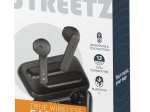 Įkraunamos belaidės ausinės STREETZ TWS-104, Bluetooth 5, įkrovimo dėklas 500 mAh, matinės juodos sp.