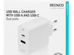 USB įkroviklis DELTACO Usbc-Ac138, 1 x USB-A, 1 x USB-C, PD, 36 W, baltos sp.