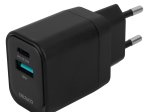 Sieninis įkroviklis DELTACO AC153, 1x USB-A 18 W, 1x USB-C PD 20 W, juodos sp., USB-C, 1903152