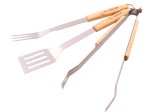 Griliaus įrankių rinkinys BARBECOOK, (mentelė, šakutė, žnyplės), 3 vnt., su medinėm rankenom