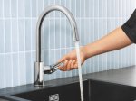 Plautuvės maišytuvas GROHE QUICKFIX START EDGE, su C-formos snapu ir ištraukiamu dušeliu, 360° pasukimo kampu, chromo spalva, 30550000
