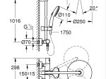 Dušo komplektas GROHE VITALIO START 250, su termostatiniu maišytuvu, 250mm lietaus galva ir 2-jų srovių 110mm dušeliu, juodos matinės spalvos,  26696001