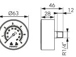 Ašinis manometras FERRO, 0-6 bar, 63 mm, 1/4", M6306A , M6306A