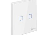 Išmanusis jungiklis SONOFF T2Eu2C-Rf, 2 kan., 2xCR2032 elementai (į kompl. neįeina), valdomas liečiamu mygtuku, programėle, Wi-Fi, baltos sp.