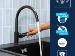 Plautuvės maišytuvas GROHE QUICKFIX START EDGE, su C-formos snapu, 360° pasukimo kampu, juodos matinės spalvos, 313692431