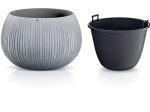 Plastikinis lauko vazonas BOWL BETON WS, pilkos spalvos, skersmuo 24 cm.
