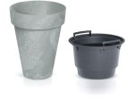 Plastikinis lauko vazonas CUBE SLIM, pilkos spalvos, vazono skersmuo 35 cm.