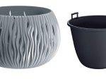 Plastikinis lauko vazonas SANDY BOWL, pilkos spalvos, vazono skersmuo 29 cm.