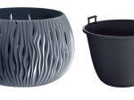 Plastikinis lauko vazonas SANDY BOWL, antracito spalvos, vazono skersmuo 29 cm.