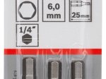 Šešiabriaunis antgalis BOSCH, l=25mm 6,0 mm, Extra Hart, 3 vnt