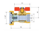 Rutulinis ventilis FERRO KSP1, su laisvąja veržle siurbliui, atbuliniu voštuvu, trumpa rank., 1" x 1 1/2" vidus-vidus, KSP1