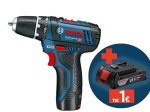 Akumuliatorinis suktuvas BOSCH Professional GSR 12V-15, 2 baterijos 12V, 2,0 Ah, 10 priedų rinkinys, lagaminas (060186810G)
