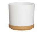 Kambarinis keraminis vazonas 4Living Rimma, su lėkštute, baltos sp., 22 x 22 x 20 cm.