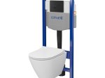 Klozeto komplektas CERSANIT Madea System 50, komplekte WC be nuplovimo lanko, plonas lėtai nusileidž. dangtis, rėmas ir pneumatinis juodas mygt., S701-763
