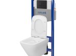 Klozeto komplektas CERSANIT Koreo, pakabinamas, klozetas be nuplovimo lanko, lėtai nusileidžiantis dangtis, pneumatinis, juodas, matinis mygtukas, S701-753