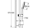 Dušo komplektas GROHE VITALIO 130 SMARTACTIVE CUBE, su stovu ir žarna, 3 srovės dušo galvutė, chromas, 26596000