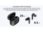 Įkraunamos belaidės ausinės TOZO Anybuds Pro, TWS, Bluetooth 5.3., bendras veikimo laikas su įkrovimo dėklu ANC OFF - 25 val., juodos sp., A00E5