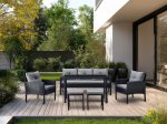 Lauko baldų komplektas ESTI ESTA COZY, 2 foteliai, trivietė sofa, 2 pufai, stalas, pilkos spalvos