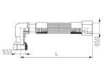 Dujų žarnelė FERRO, 1/2", 1 m, su plieniniu tinkleliu, kampinė, vidus/vidus, WGK1000
