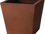 Metalinis lauko vazonas, kvadratinis, rudos sp., 20 x 20 x 18,7 cm.