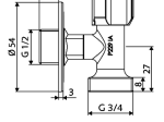 Kampinis ventilis SCHELL, 1/2x3/4', vietą taupantis, skalbimo mažinoms, 054400699