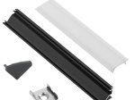 Profilis LED juostoms EUROLIGHT Al-C1-B, aliuminis, kampinis, juodos spalvos anoduotas, ilgis 1 m, komplekte matinis dangtelis, 2 antgaliai ir 2 laikikliai