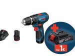 Akumuliatorinis smūginis suktuvas BOSCH Professional GSB, 12V-15, 2 akumuliatoriai 2,0 Ah, 25 priedai, sukimo momentas 15, 30 Nm, 10 mm griebtuvas, krepšys, 06019B690K