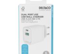 Telefono įkroviklis DELTACO USBC-AC155, 1x USB-A 18 W, 1x USB-C 30 W, baltos sp.